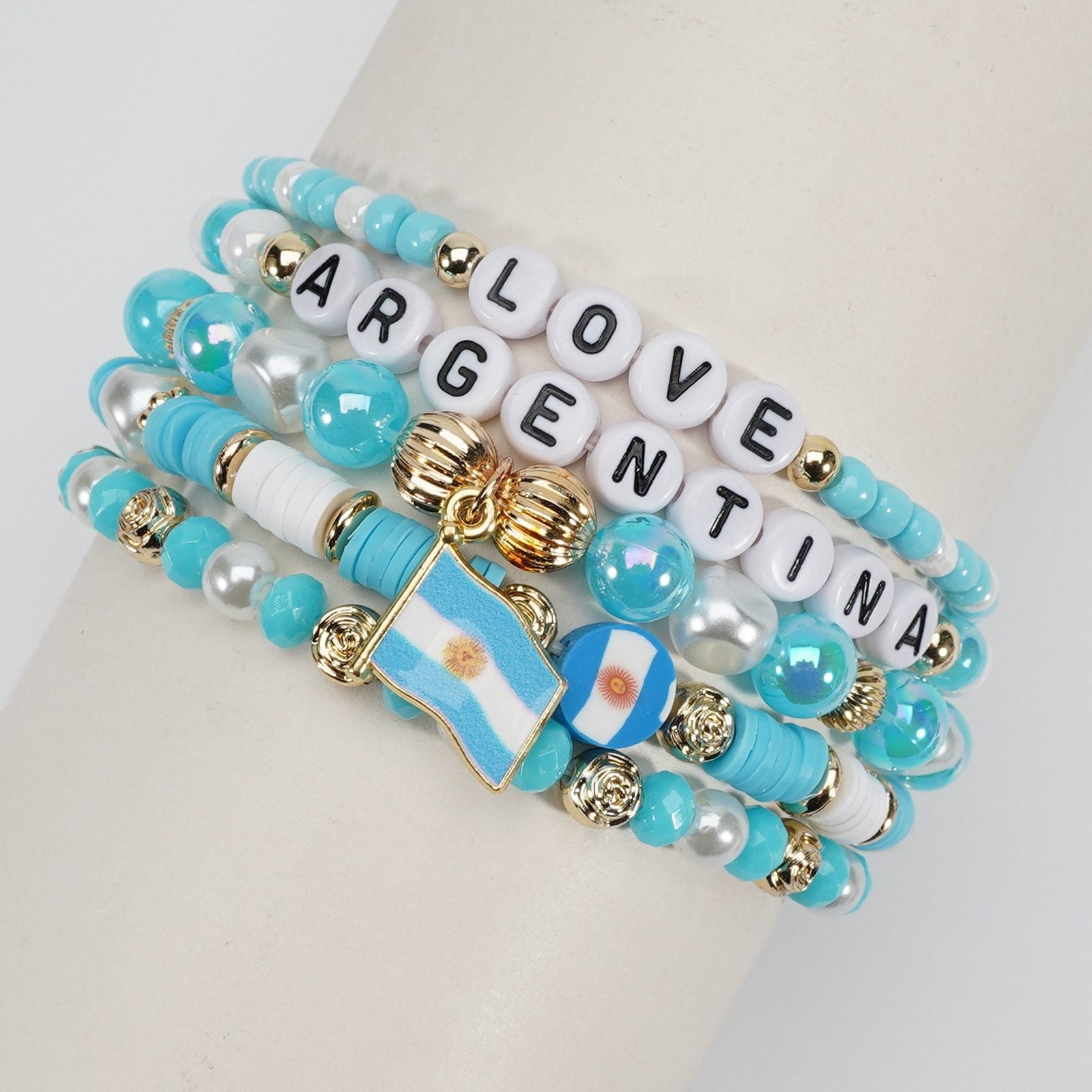 2026 World Cup Argentina Fan Bracelet Set – 5-Piece "Albiceleste" Stack