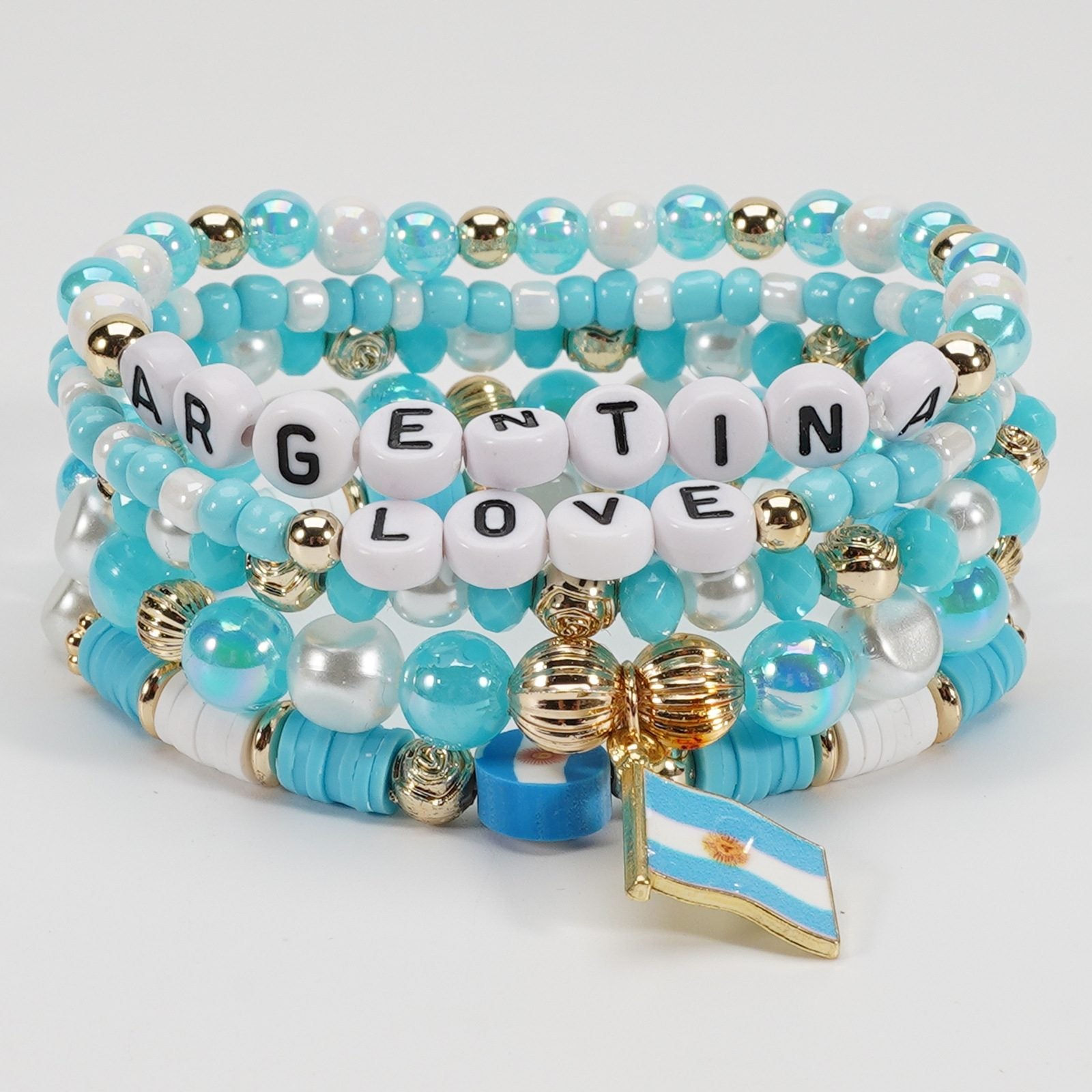 2026 World Cup Argentina Fan Bracelet Set – 5-Piece "Albiceleste" Stack
