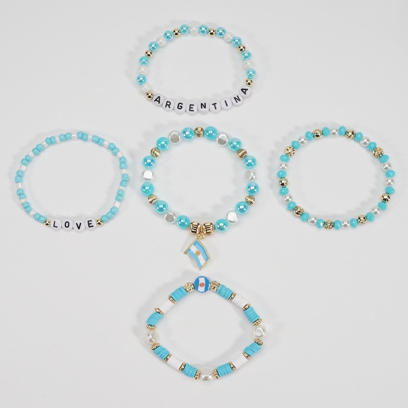 2026 World Cup Argentina Fan Bracelet Set – 5-Piece "Albiceleste" Stack