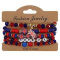 Set of colorful beaded bracelets with Union Jack design on a 'Fashion Jewelry' card.