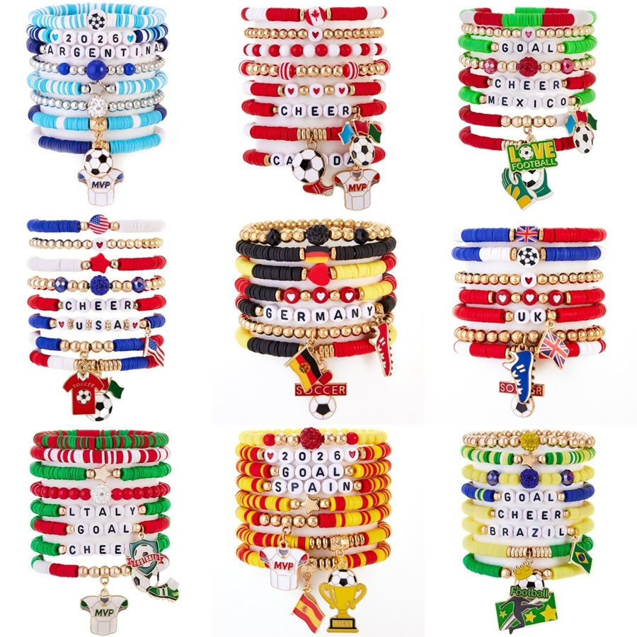2026 World Cup National Bracelet Set – Soccer Fan Beaded Charm Stack (8PCS)