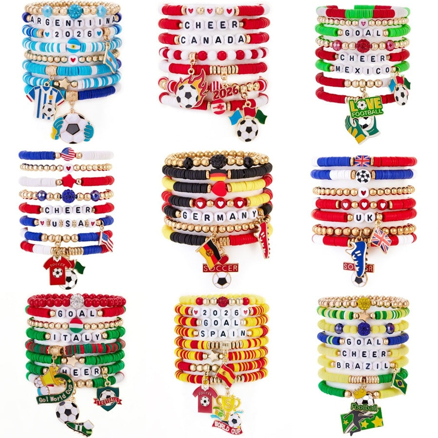 2026 World Cup National Bracelet Set – Soccer Fan Beaded Charm Stack (8PCS)