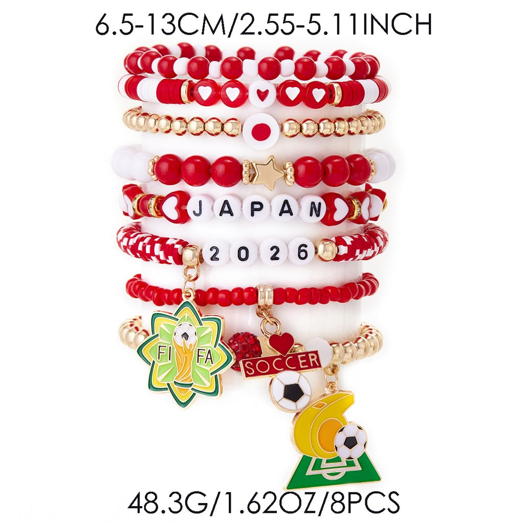 2026 World Cup National Bracelet Set – Soccer Fan Beaded Charm Stack (8PCS)