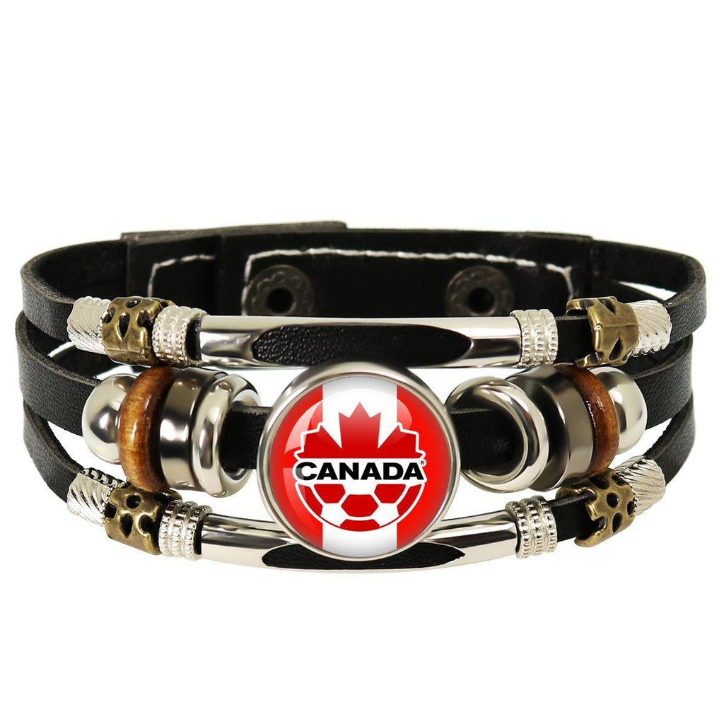 2026 World Cup Team Logo Leather Wristband – Hand-Woven Fan Edition