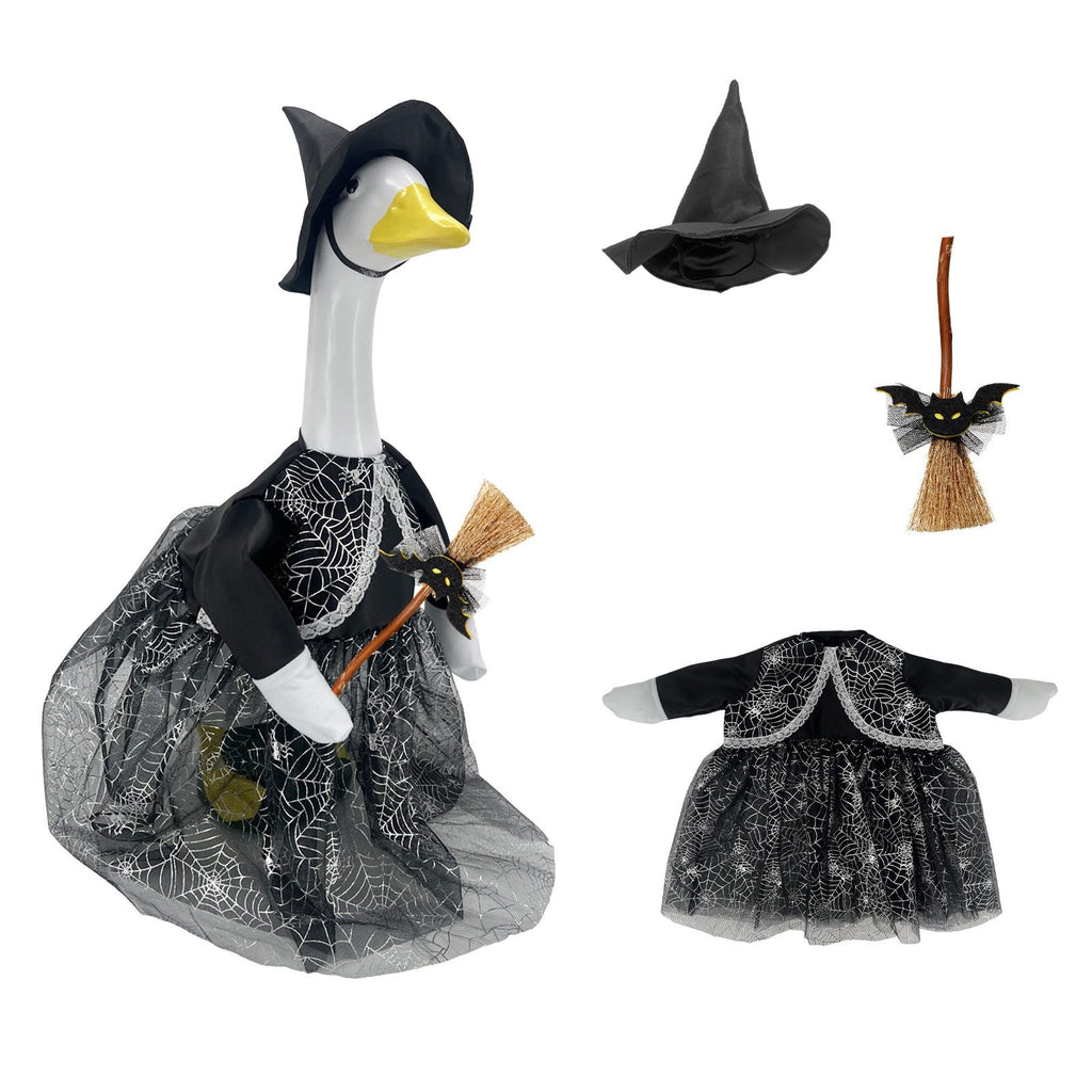 Halloween Porch Goose Costume & Decor Set – Witch Outfit with Hat & Broom