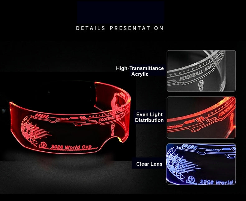 2026 World Cup Light-Up Fan Support Glasses – LED Soccer Party Eyewear