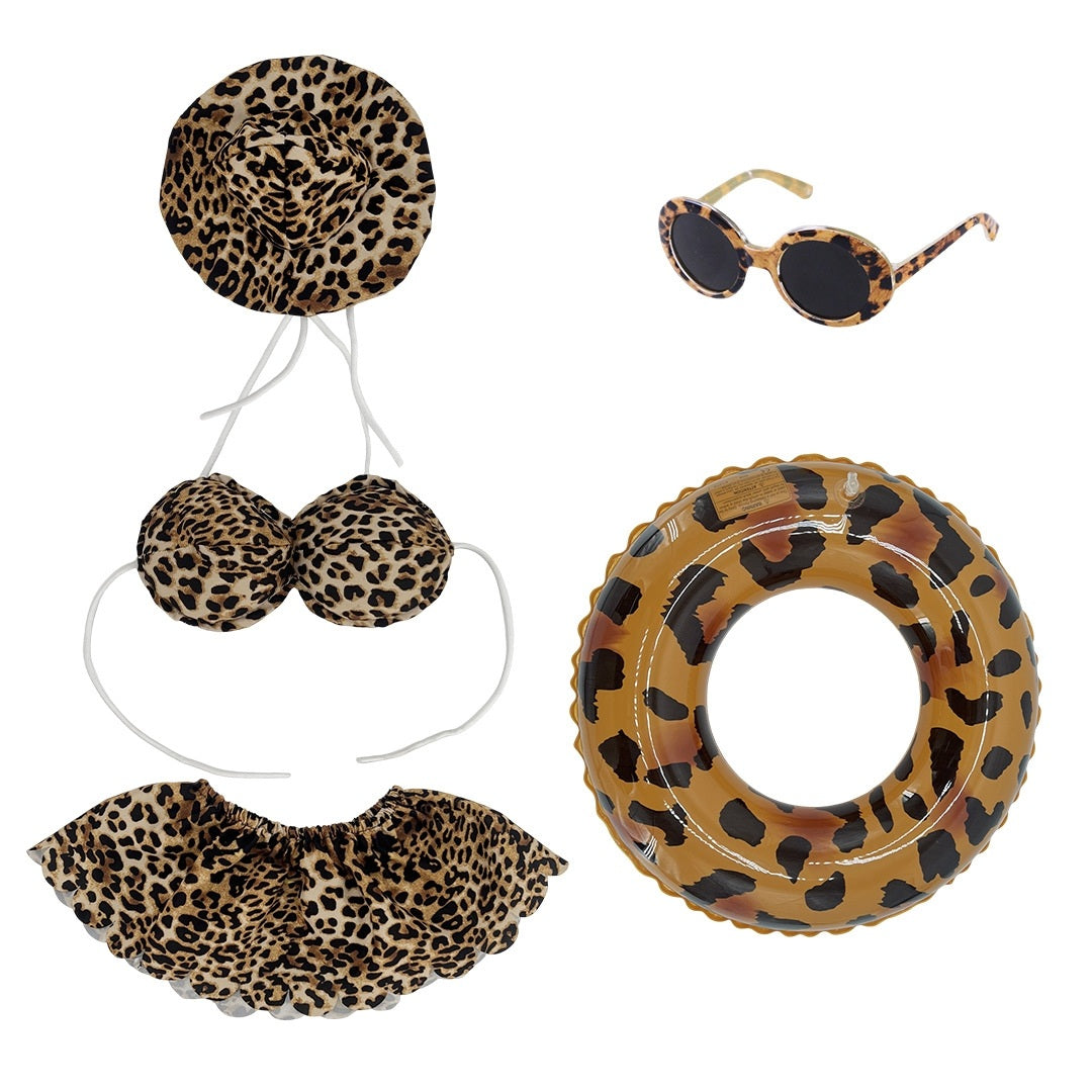Porch Goose Outfit Leopard Print Costume Set with Bikini, Sunglasses & Pool Ring