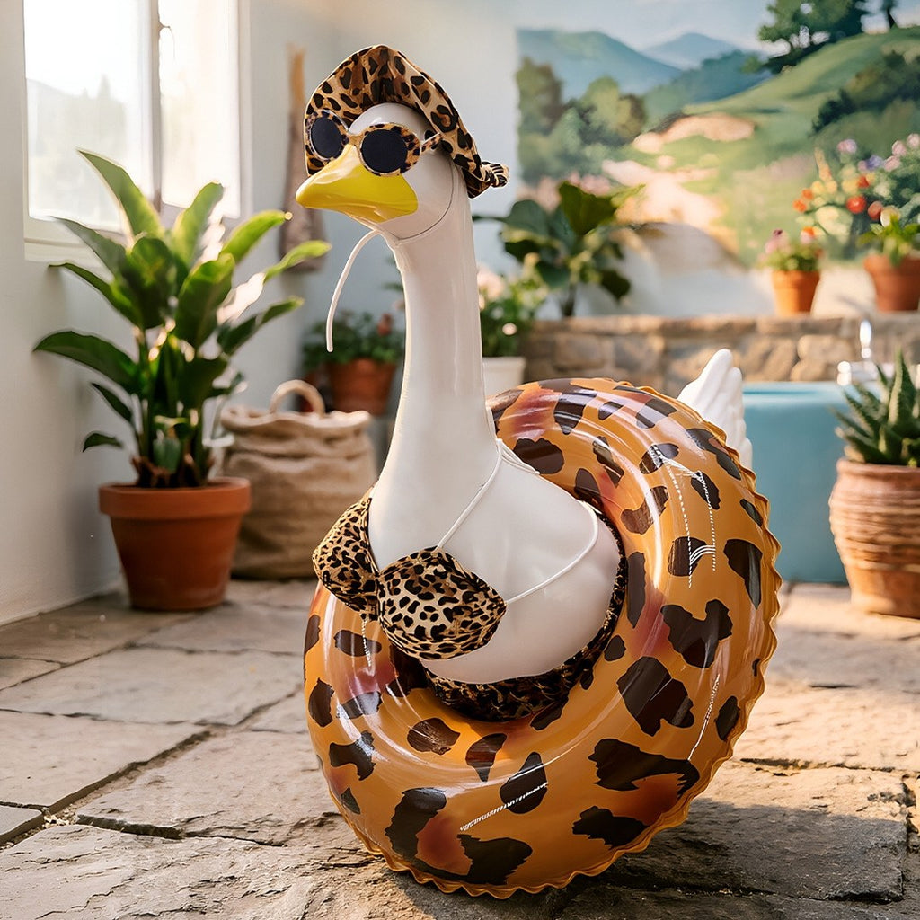Porch Goose Outfit Leopard Print Costume Set with Bikini, Sunglasses & Pool Ring