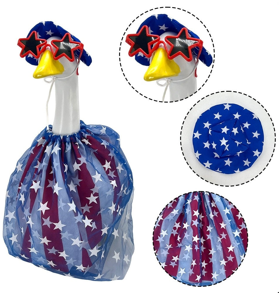 Patriotic Porch Goose Outfit - 4th of July Costume with Tulle Skirt & Hat