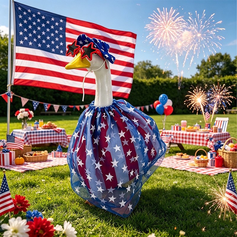Patriotic Porch Goose Outfit - 4th of July Costume with Tulle Skirt & Hat