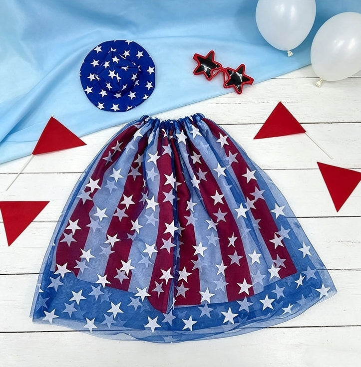 Patriotic Porch Goose Outfit - 4th of July Costume with Tulle Skirt & Hat