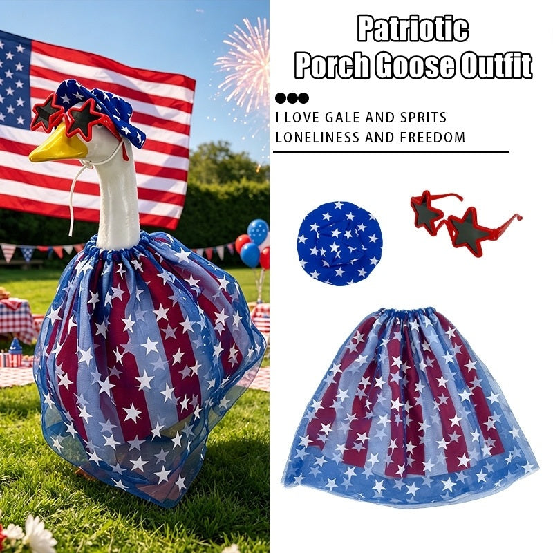 Patriotic Porch Goose Outfit - 4th of July Costume with Tulle Skirt & Hat