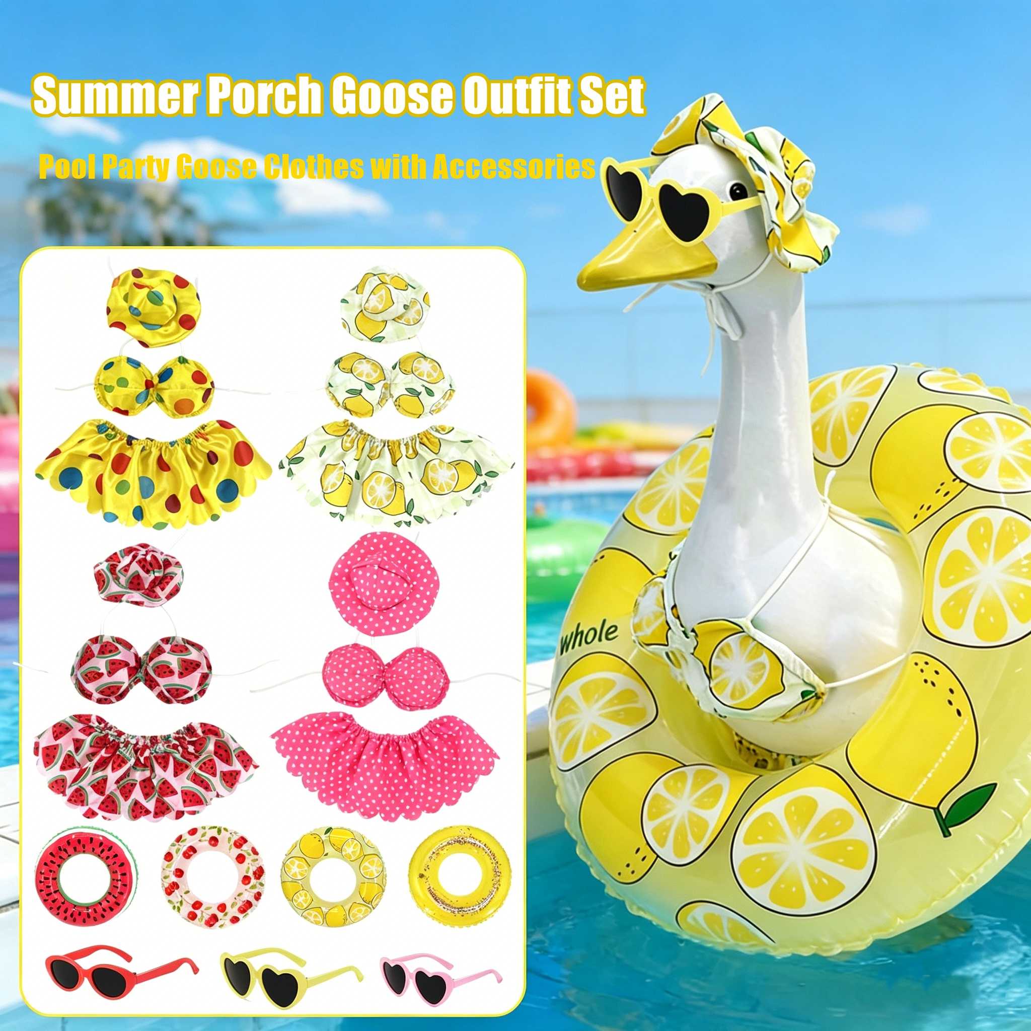 Summer Porch Goose Outfit Set – Pool Party & Fruit Theme Costume