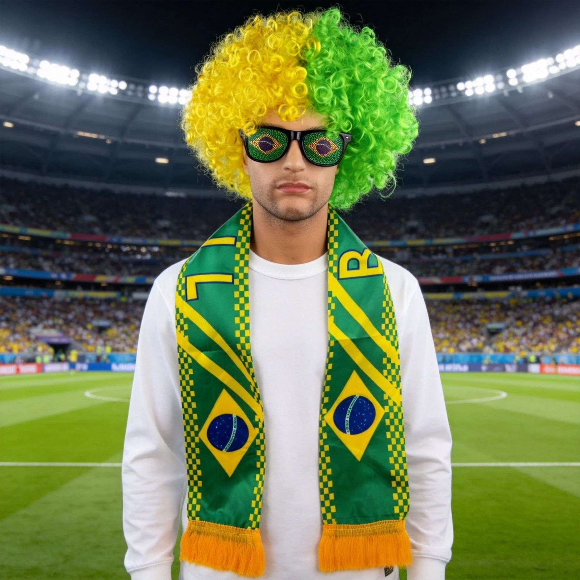 World Cup Fan Cheering Set: Wig, Glasses & Scarf