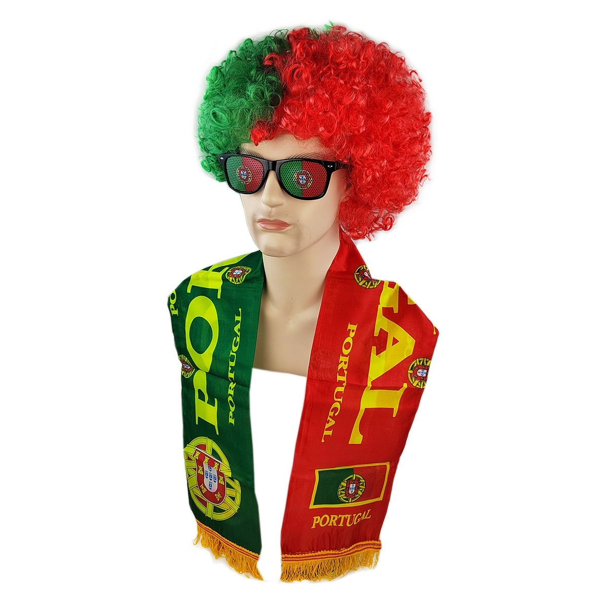 World Cup Fan Cheering Set: Wig, Glasses & Scarf
