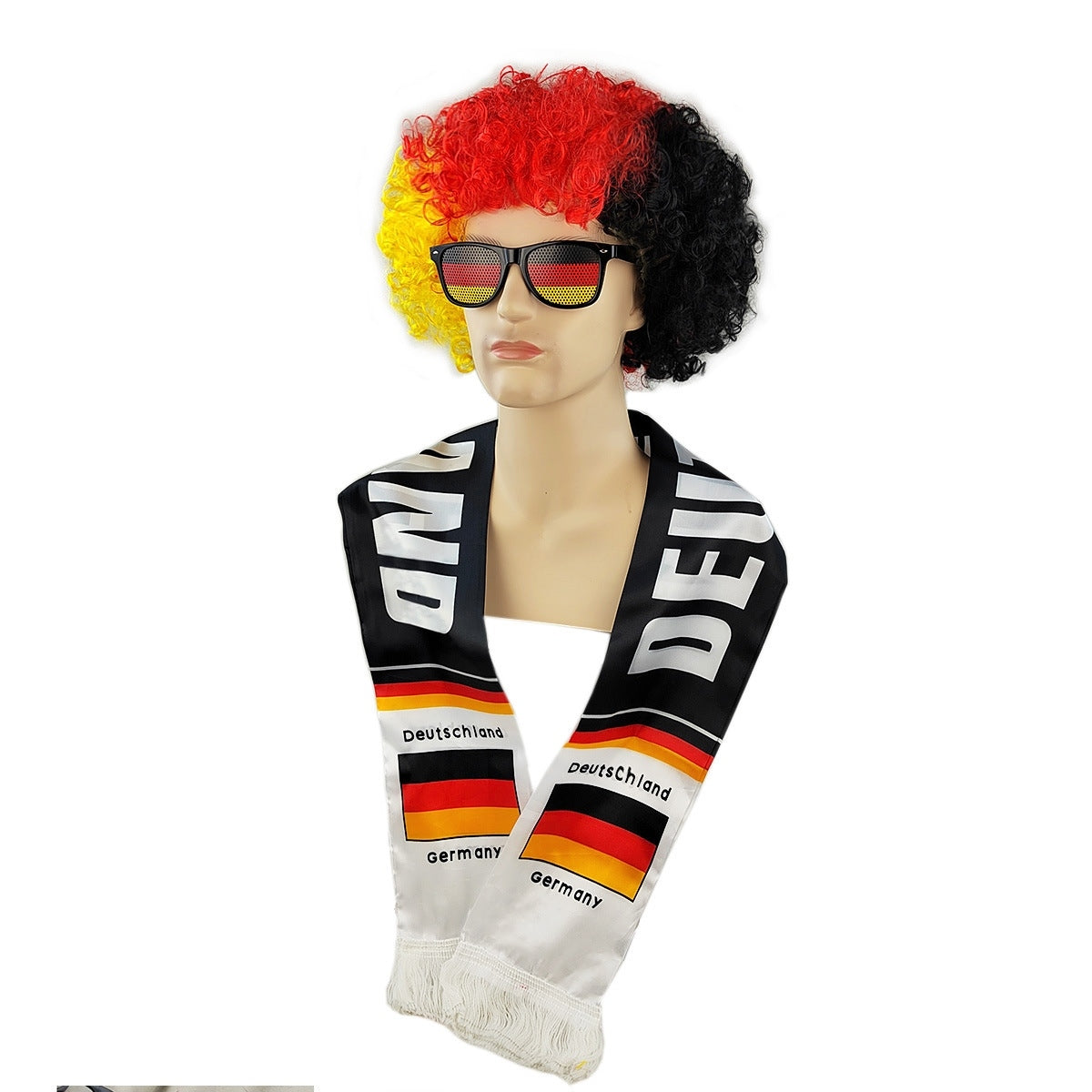 World Cup Fan Cheering Set: Wig, Glasses & Scarf
