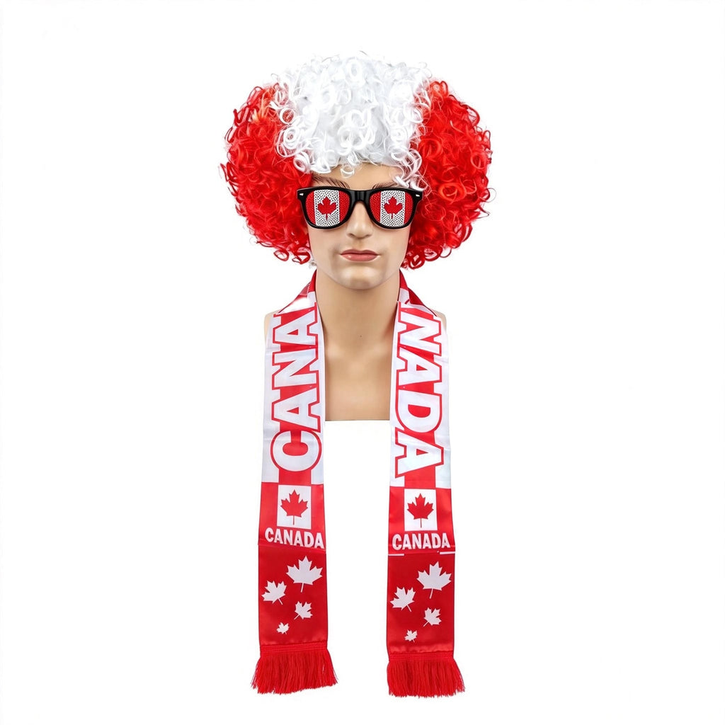 World Cup Fan Cheering Set: Wig, Glasses & Scarf