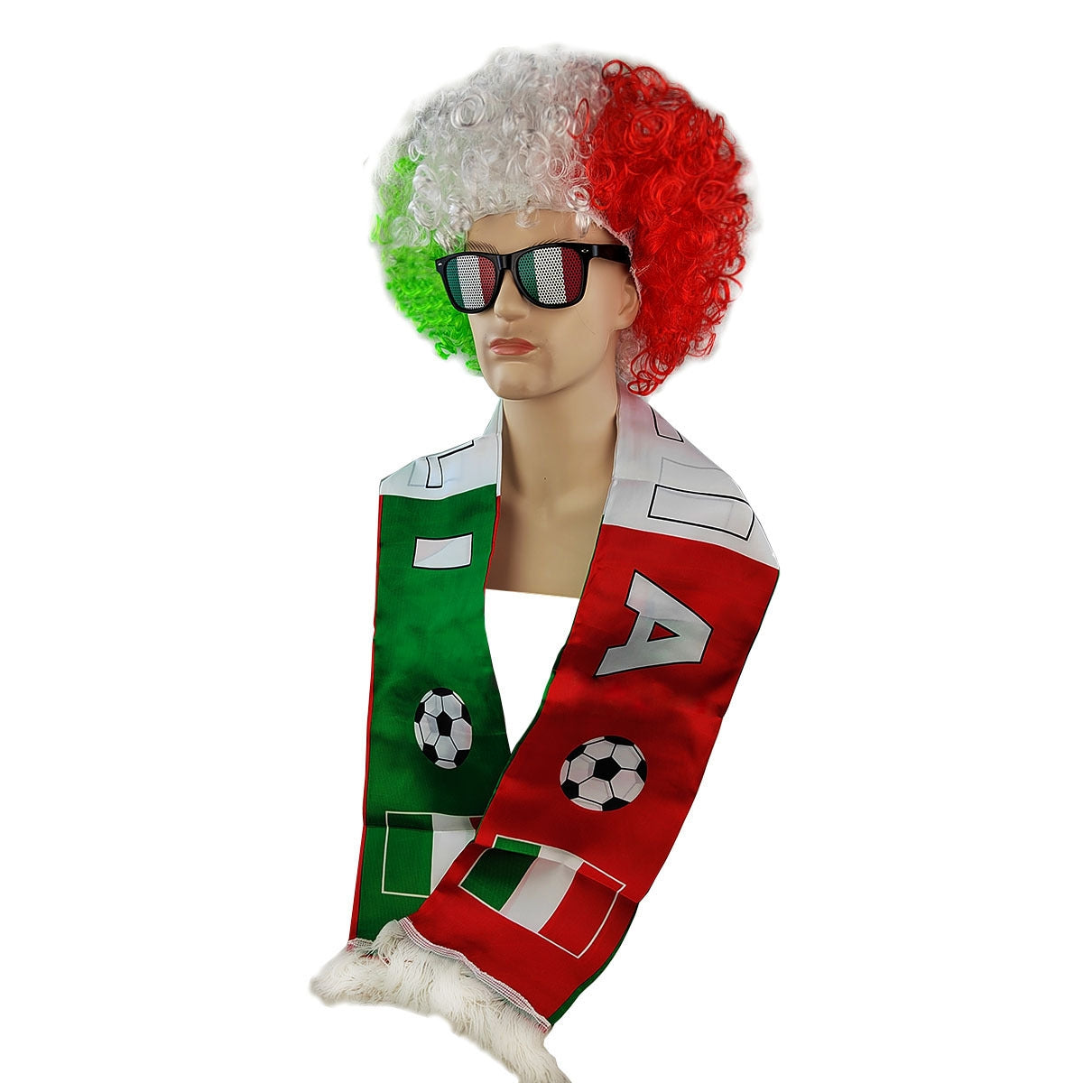 World Cup Fan Cheering Set: Wig, Glasses & Scarf