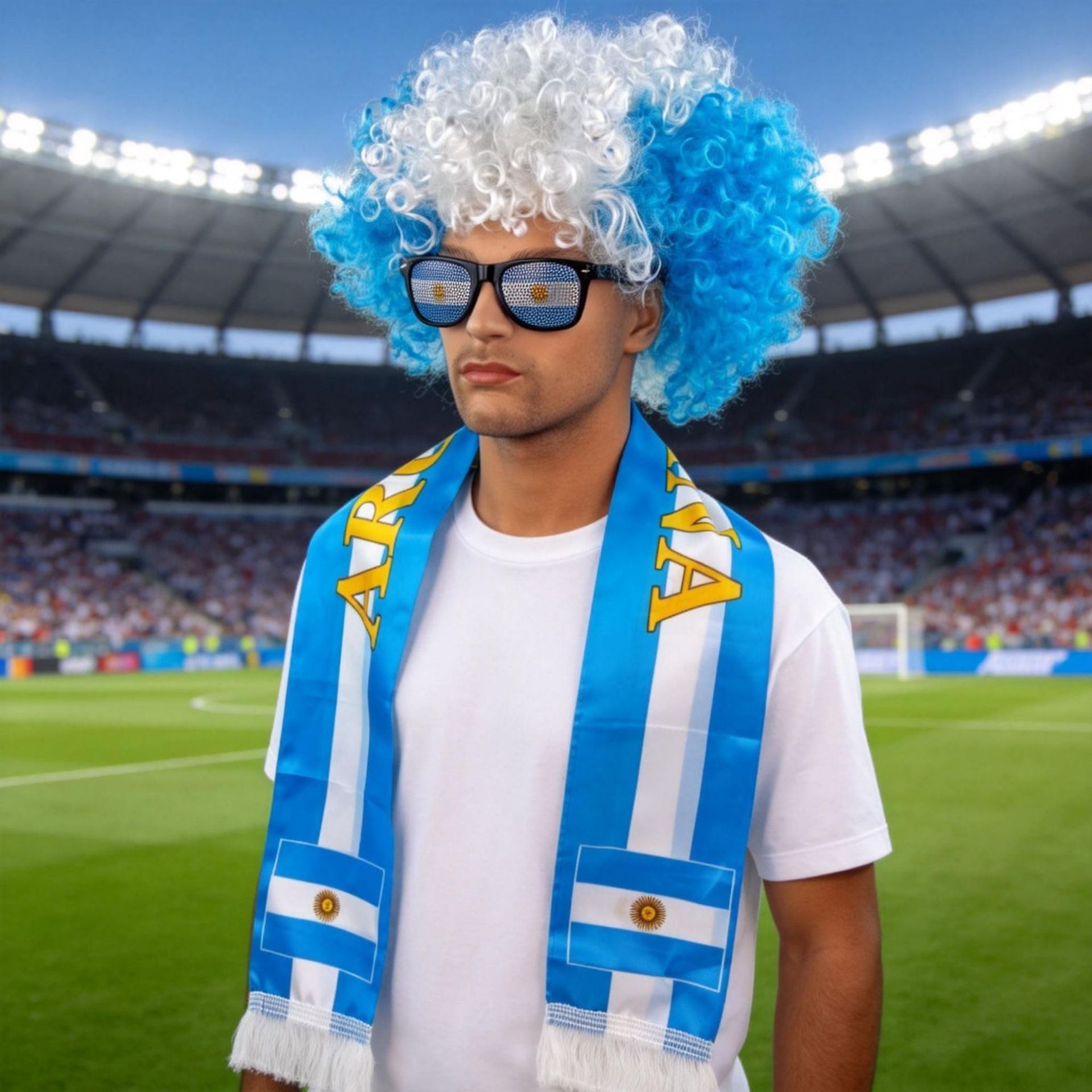 World Cup Fan Cheering Set: Wig, Glasses & Scarf