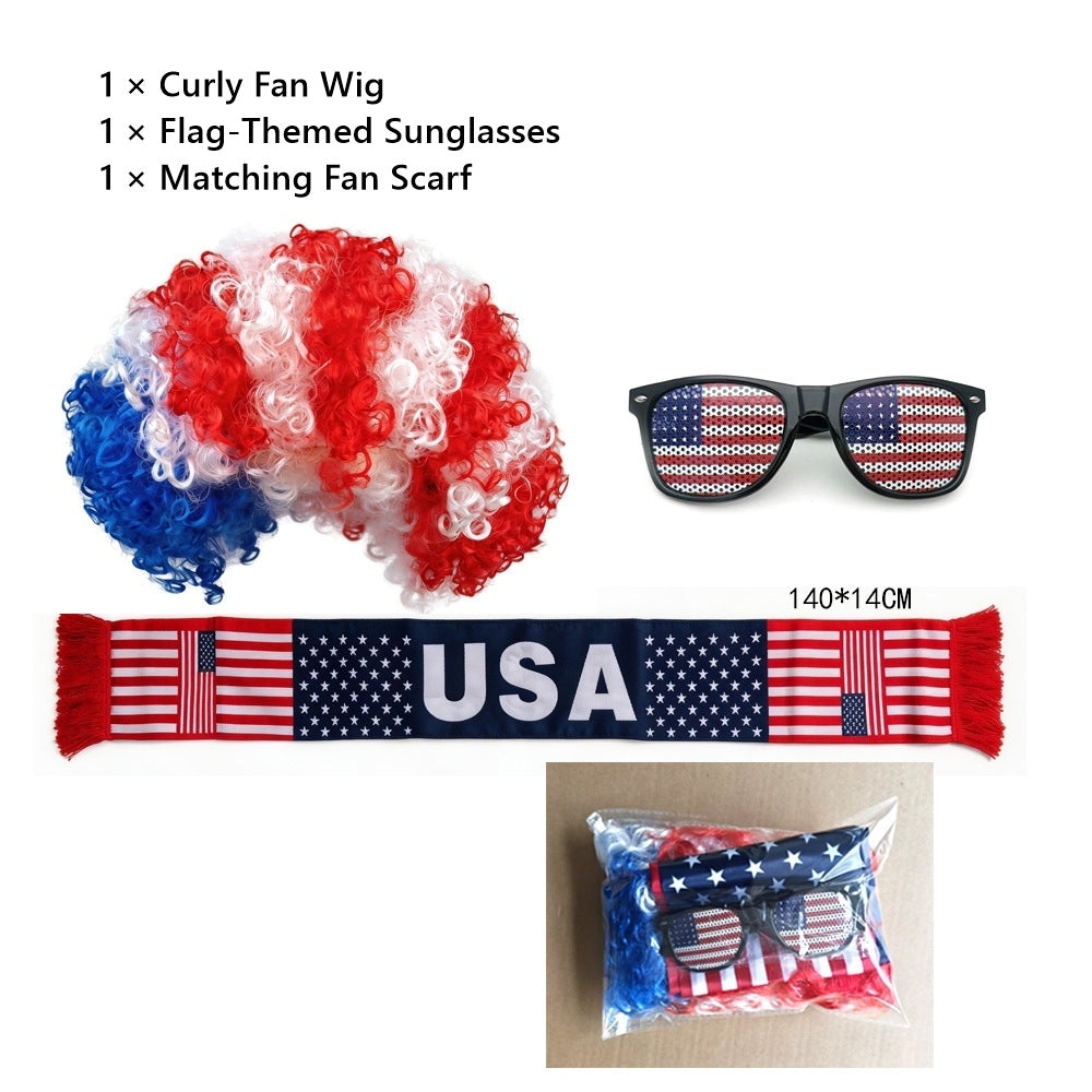 World Cup Fan Cheering Set: Wig, Glasses & Scarf