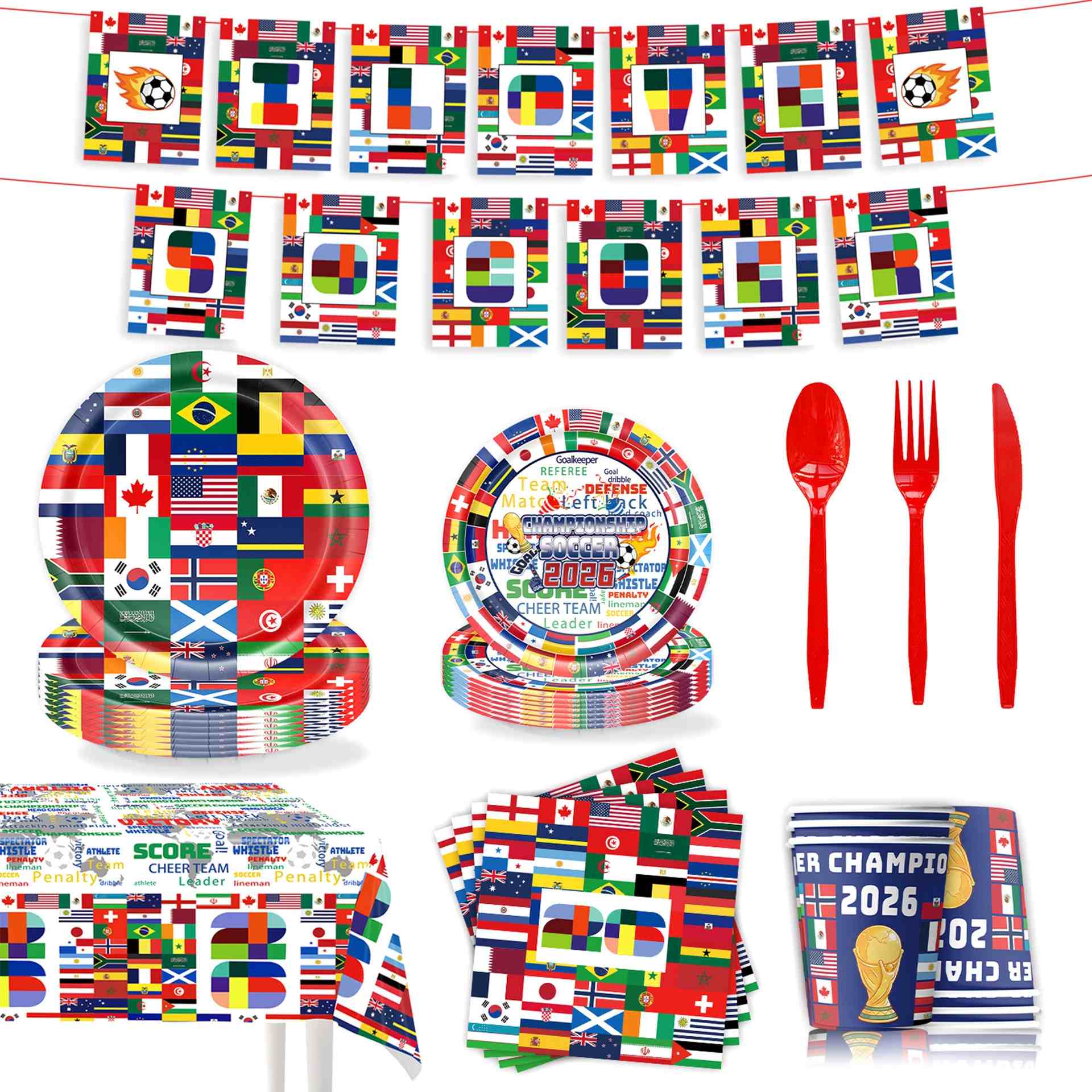 2026 World Cup Party Supplies | Soccer Flag Plates, Cups & Banners
