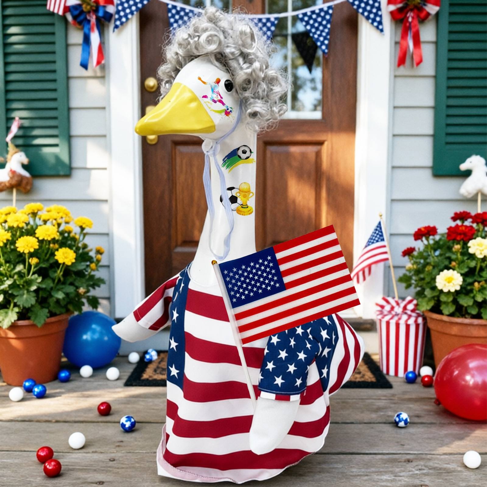 National Flag Porch Goose Outfit Costume Set – 4 Piece Patriotic Goose Clothes