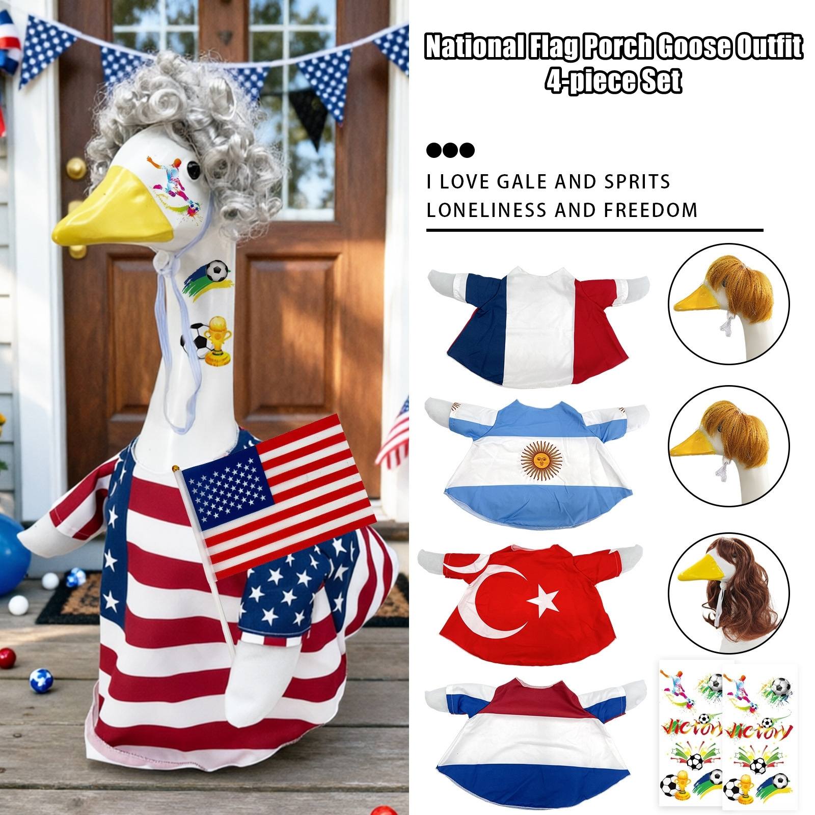 National Flag Porch Goose Outfit Costume Set – 4 Piece Patriotic Goose Clothes