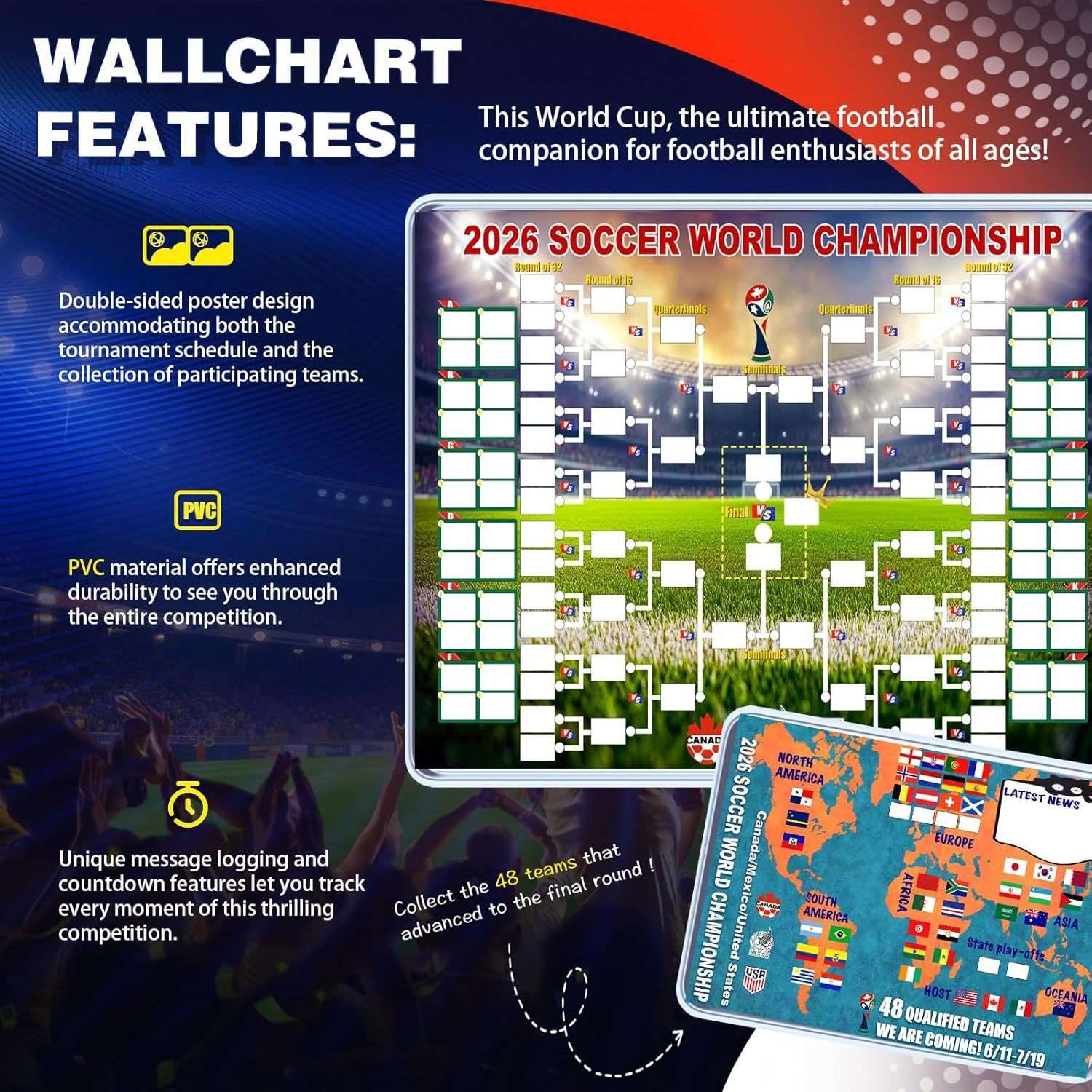 2026 World Cup Wall Chart Poster | FIFA Soccer Schedule & Bracket